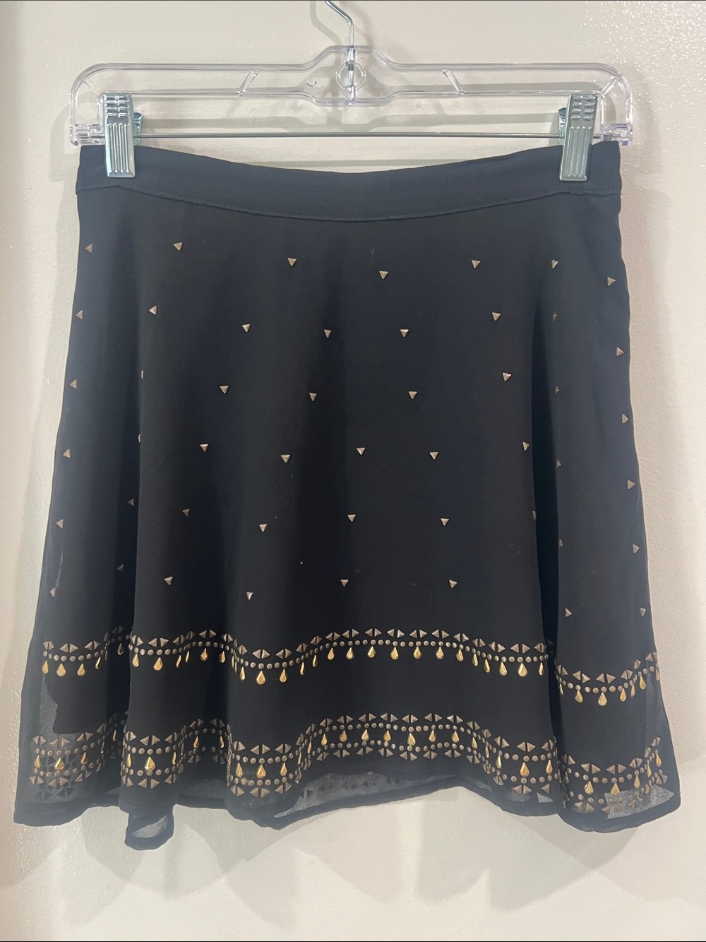 Ecote Black Mini Skirt with Gold Teardrop Trim Size 6